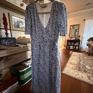 LOFT Blue Floral Midi Dress